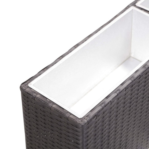 Strat Înălțat Grădină Poliratan cu 2 Ghivece Zinc Negru