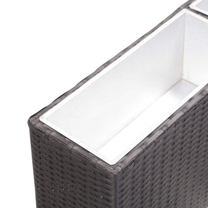 Strat Înălțat Grădină Poliratan cu 2 Ghivece Zinc Negru