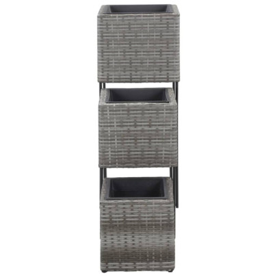 Set 3 Jardiniere Înalte Gri Poliratan | Livrare Gratuită