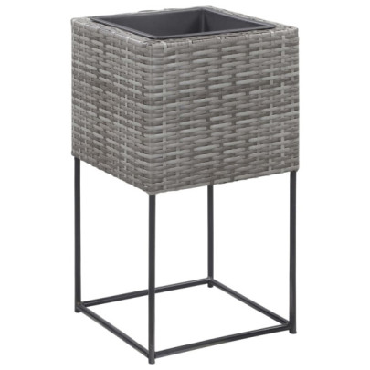 Set 3 Jardiniere Înalte Gri Poliratan | Livrare Gratuită