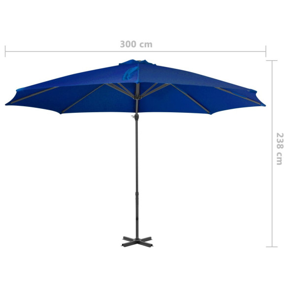 Umbrelă suspendată albastră 300 cm - Aluminiu | Livrare Gratuită