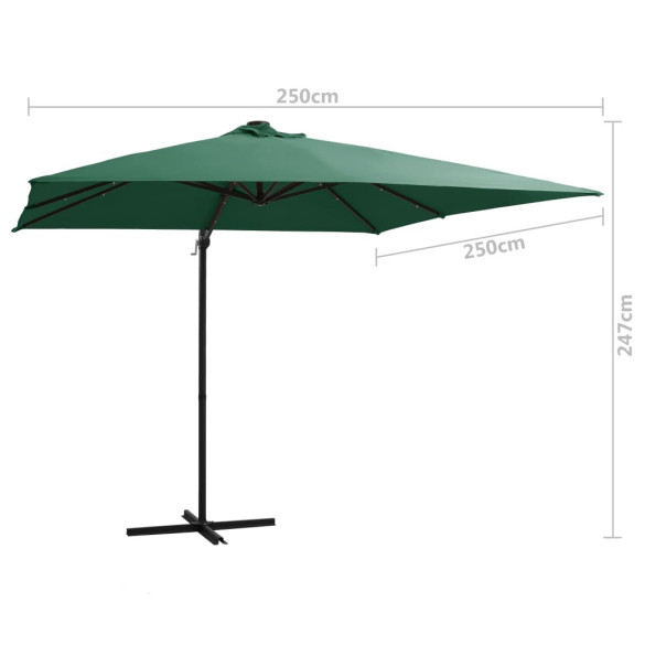 Umbrelă LED în consolă - Oțel verde, 250x250 cm