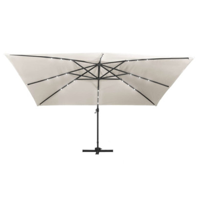 Umbrelă Consolă cu LED, Aluminiu Nisipiu, 400x300cm