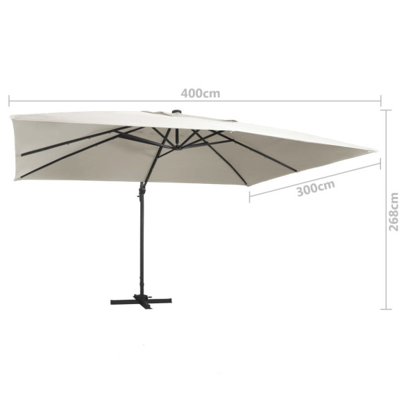 Umbrelă Consolă cu LED, Aluminiu Nisipiu, 400x300cm
