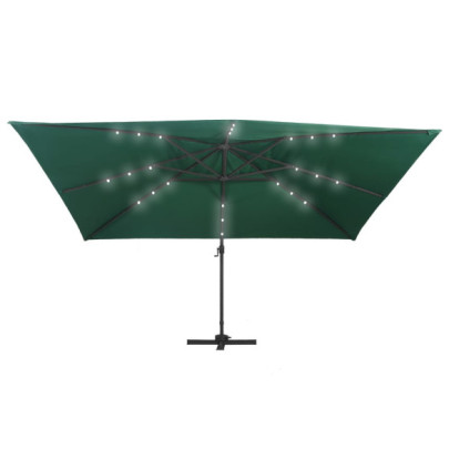 Umbrelă în Consolă cu LED 4x3m, Verde, Aluminiu | Livrare Gratuită