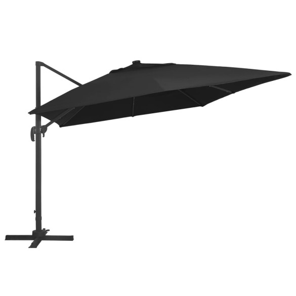 Umbrelă suspendată cu LED și stâlp aluminiu negru 400x300 cm Umbrelă suspendată cu LED și stâlp aluminiu negru 400x300 cm