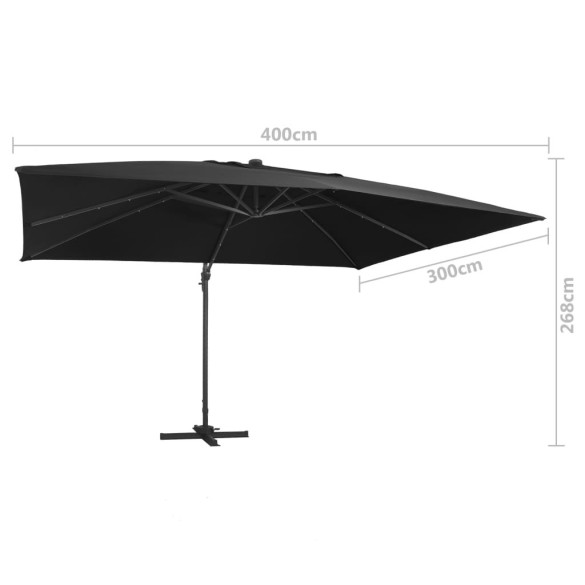 Umbrelă suspendată cu LED și stâlp aluminiu negru 400x300 cm Umbrelă suspendată cu LED și stâlp aluminiu negru 400x300 cm