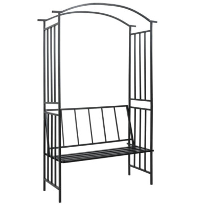 Arcadă de grădină cu bancă - negru - 128 x 50 x 207 cm - fier