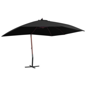 Umbrelă suspendată cu stâlp din lemn - Negru 400x300 cm