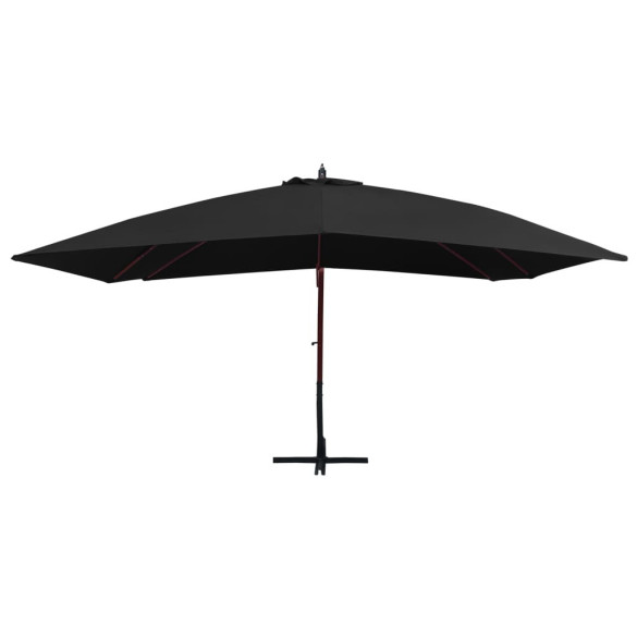 Umbrelă suspendată cu stâlp din lemn - Negru 400x300 cm