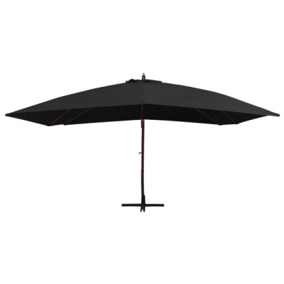 Umbrelă suspendată cu stâlp din lemn - Negru 400x300 cm