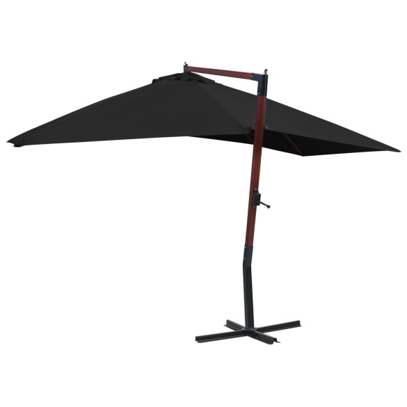 Umbrelă suspendată cu stâlp din lemn - Negru 400x300 cm