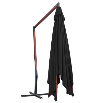 Umbrelă suspendată cu stâlp din lemn - Negru 400x300 cm
