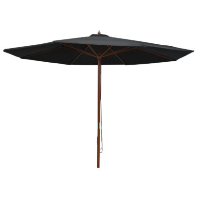 Umbrelă de soare exterior lemn, 350 cm negru - Livrare gratuită