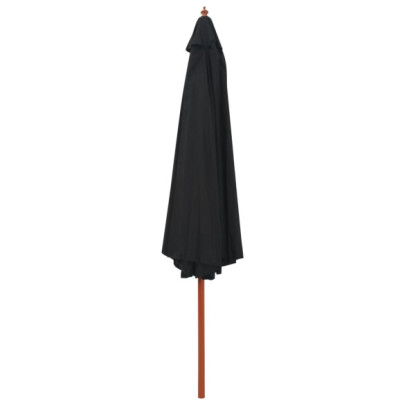 Umbrelă de soare exterior lemn, 350 cm negru - Livrare gratuită