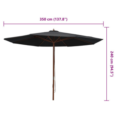 Umbrelă de soare exterior lemn, 350 cm negru - Livrare gratuită