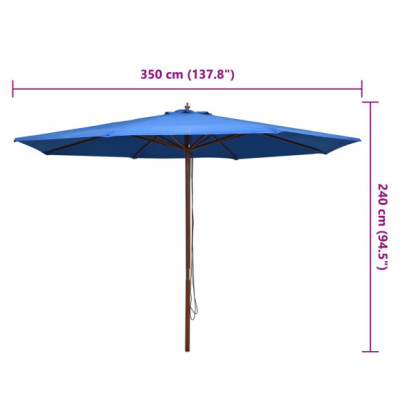 Umbrelă de soare din lemn, 350 cm - Albastru | Livrare Gratuită