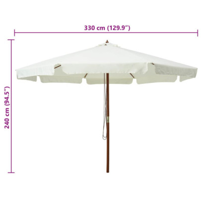 Umbrelă soare lemn 330 cm - Alb nisipiu - Livrare gratuită