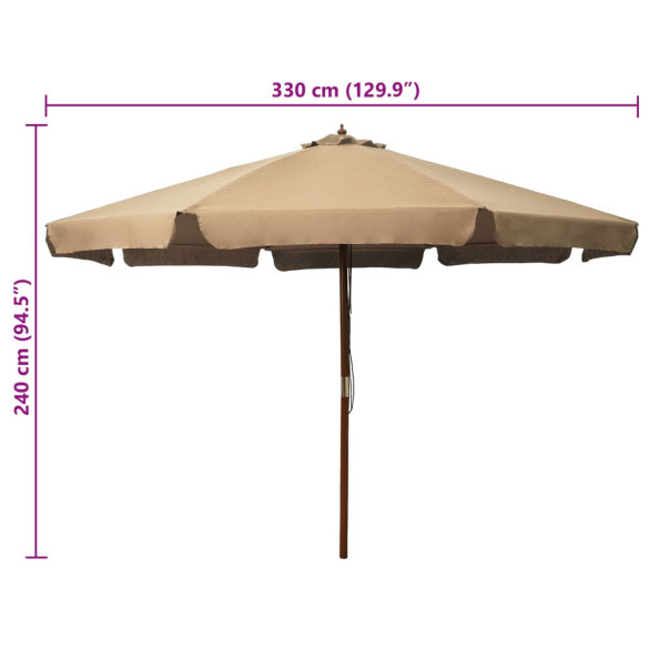 Umbrelă de soare exterior lemn, 330 cm gri taupe
