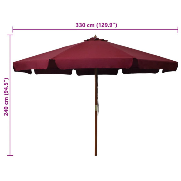 Umbrelă de soare exterior lemn roșu burgund 330 cm