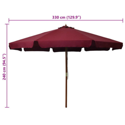 Umbrelă de soare exterior lemn roșu burgund 330 cm