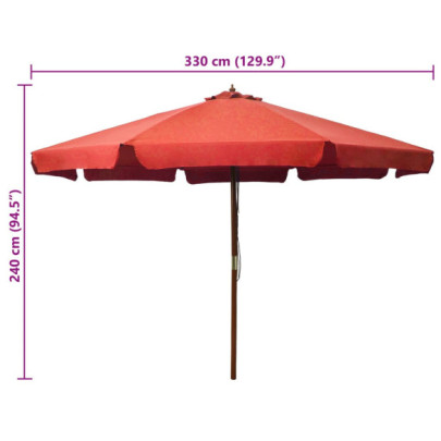 Umbrelă de soare exterior stâlp lemn cărămiziu 330 cm