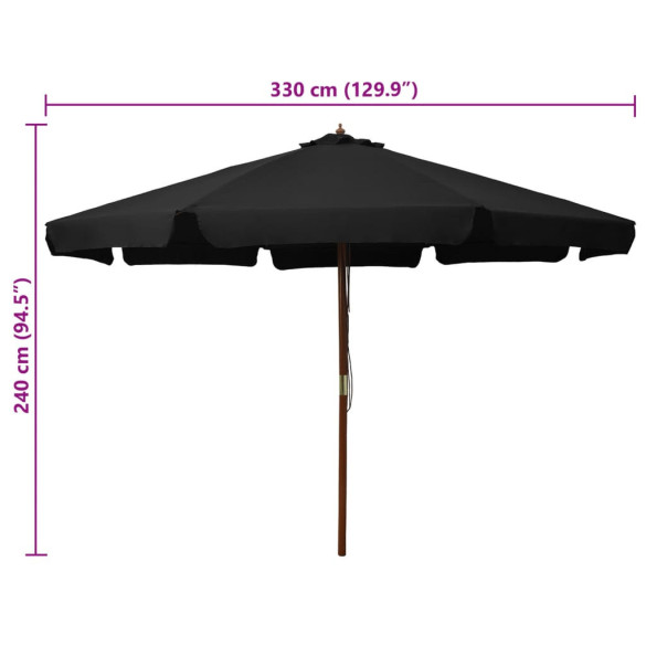 Umbrelă de soare din lemn, 330 cm - Negru | Livrare Gratuită
