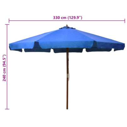 Umbrelă de soare exterior stâlp lemn - Azuriu 330 cm