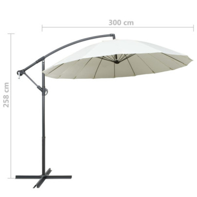 Umbrelă suspendată albă 3m cu stâlp aluminiu | Livrare gratuită