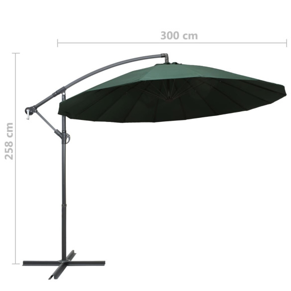 Umbrelă suspendată verde 3m cu bază aluminiu | Livrare gratuită
