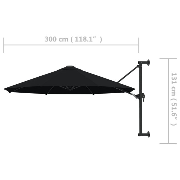 Umbrelă de perete 300 cm, negru - Protecție UV | Livrare Gratuită