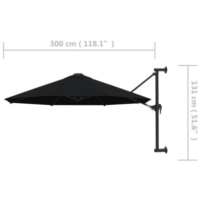 Umbrelă de perete 300 cm, negru - Protecție UV | Livrare Gratuită
