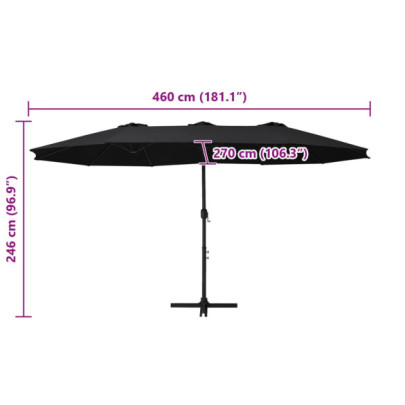 Umbrelă de soare exterior cu stâlp aluminiu - Negru 460x270 cm