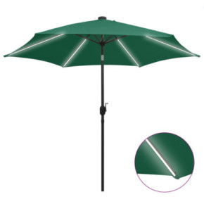 Umbrelă de soare cu LED-uri, 300 cm, aluminiu, verde