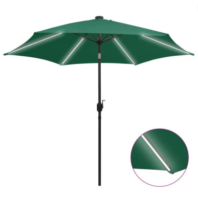 Umbrelă de soare cu LED-uri, 300 cm, aluminiu, verde