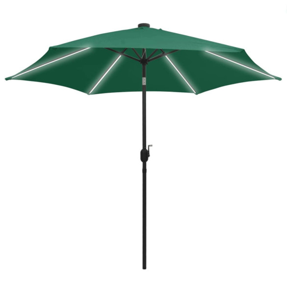 Umbrelă de soare cu LED-uri, 300 cm, aluminiu, verde