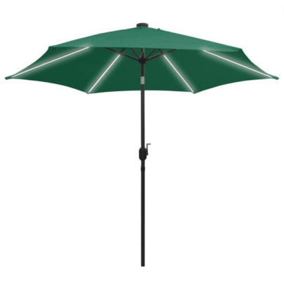 Umbrelă de soare cu LED-uri, 300 cm, aluminiu, verde