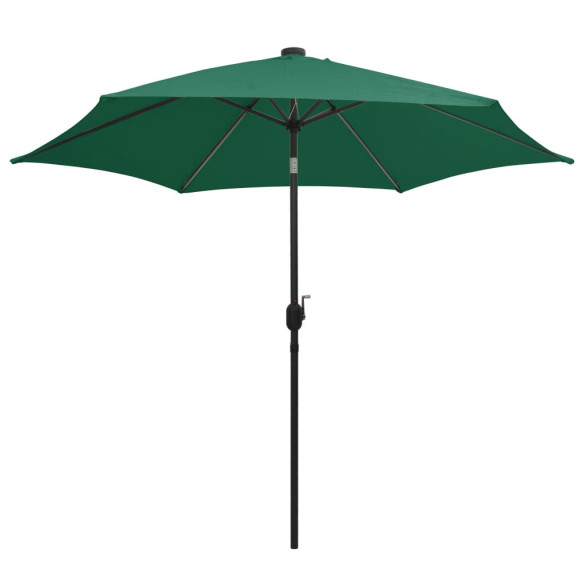 Umbrelă de soare cu LED-uri, 300 cm, aluminiu, verde