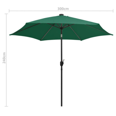 Umbrelă de soare cu LED-uri, 300 cm, aluminiu, verde