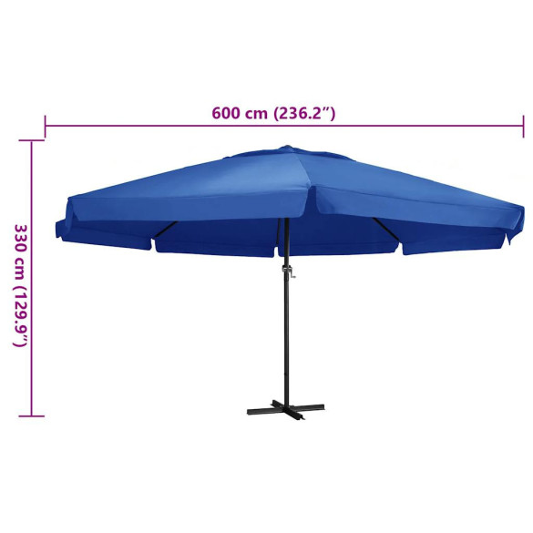 Umbrelă Soare Grădină Aluminiu Albastru Azur 600 cm