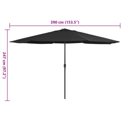 Umbrelă de Soare Grădină 390 cm - Metal Negru | Livrare Gratuită