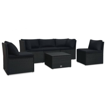 Set mobilier de grădină cu perne - 4 piese - negru - poliratan