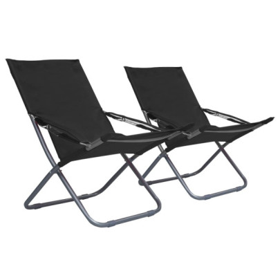 Scaune de plajă pliante - 2 buc. - negru - material textil