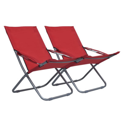 Scaune de plajă pliante - 2 buc. - roșu - material textil