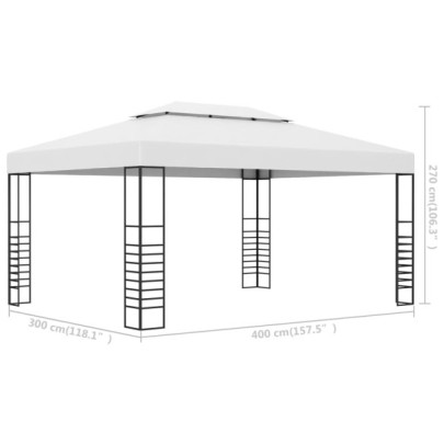 Pavilion de grădină alb 4x3 m - Oțel cu acoperiș textil