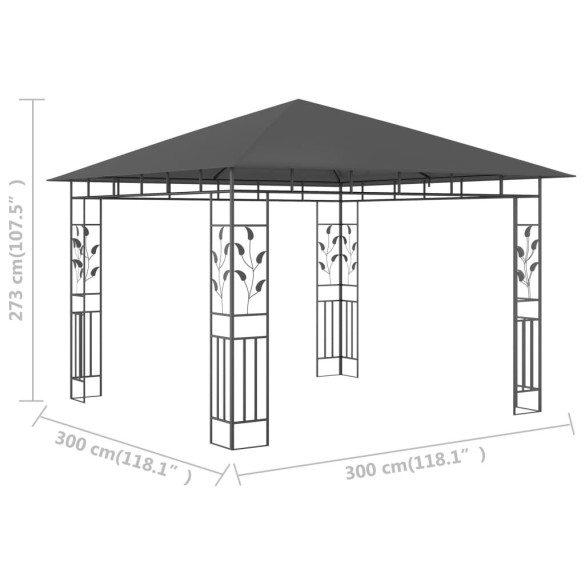 Pavilion cu Plasă Anti-Țânțari Antracit 3x3m - Livrare Gratuită