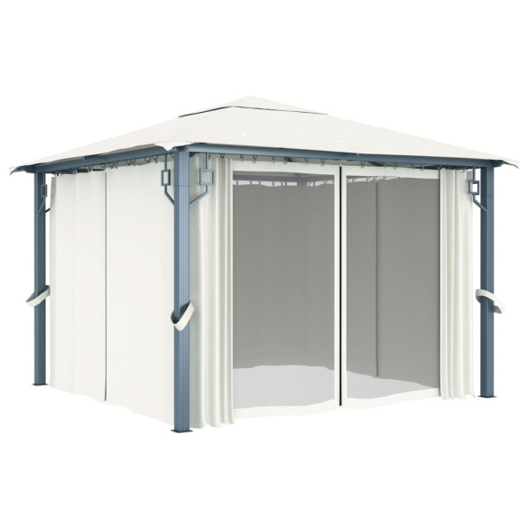 Pavilion cu Perdele Crem 3x3m - Aluminiu | Livrare Gratuită Pavilion cu Perdele Crem 3x3m - Aluminiu | Livrare Gratuită