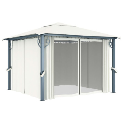 Pavilion cu Perdele Crem 3x3m - Aluminiu | Livrare Gratuită