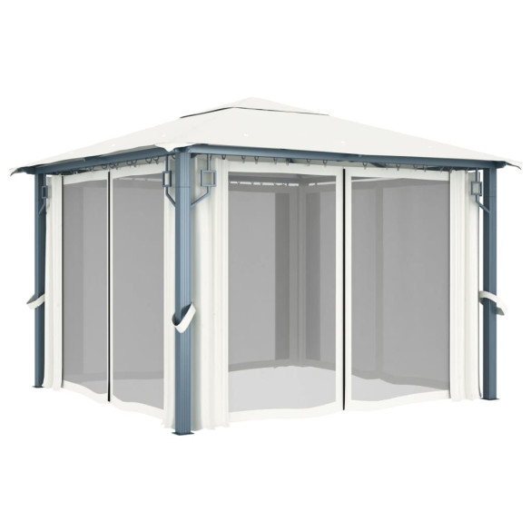 Pavilion cu Perdele Crem 3x3m - Aluminiu | Livrare Gratuită Pavilion cu Perdele Crem 3x3m - Aluminiu | Livrare Gratuită