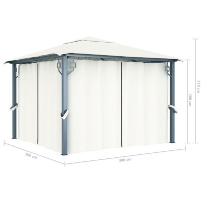 Pavilion cu Perdele Crem 3x3m - Aluminiu | Livrare Gratuită